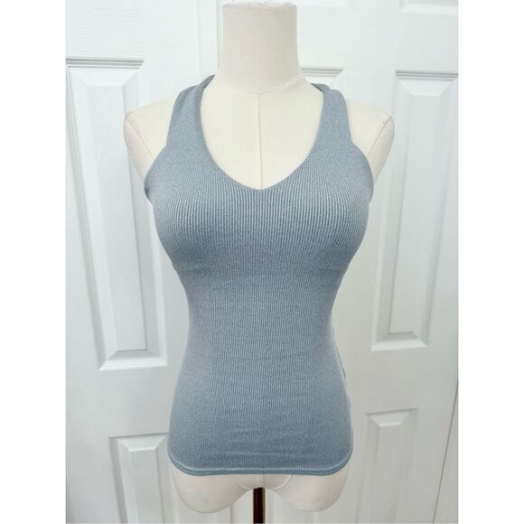Alo Yoga Tops - Alo Yoga Dove Gray Elevate Ribbed Crisscross Back V-Neck Tank Top Size XS